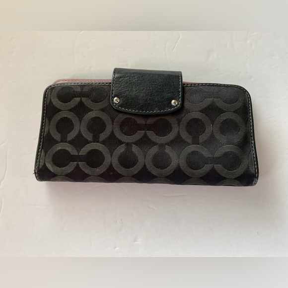 Vintage Coach Madison Op Art Wallet Black/Pink Slim Horse & Carriage - Picture 2 of 8